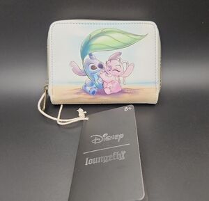 Disney Loungefly Pastel Blue & Pink Stitch and Angel Zip Wallet NWT